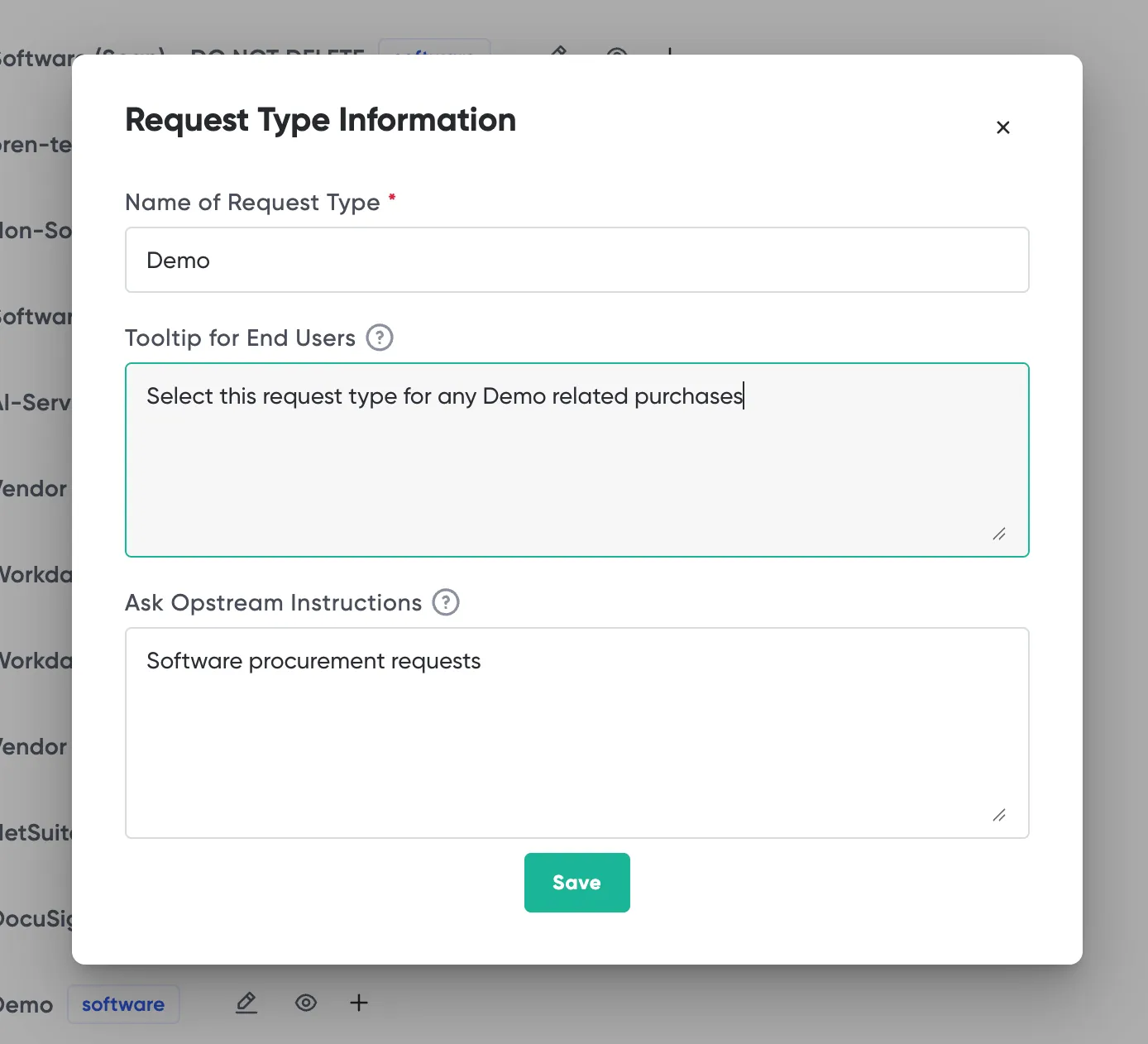The Request Type Information panel with the Tooltip for End Users field filled in