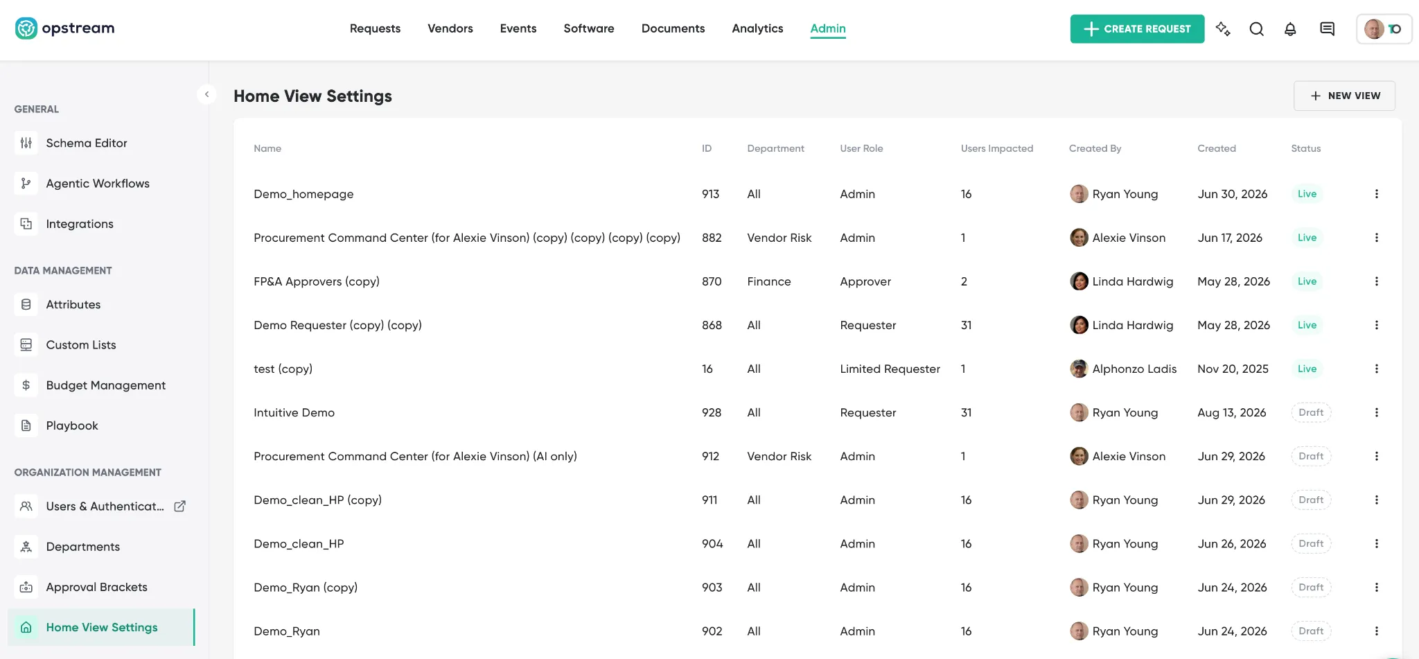 The Home Views list