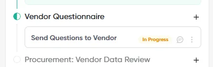 The Send Questions to Vendor step under Vendor Questionnaire in the review timeline