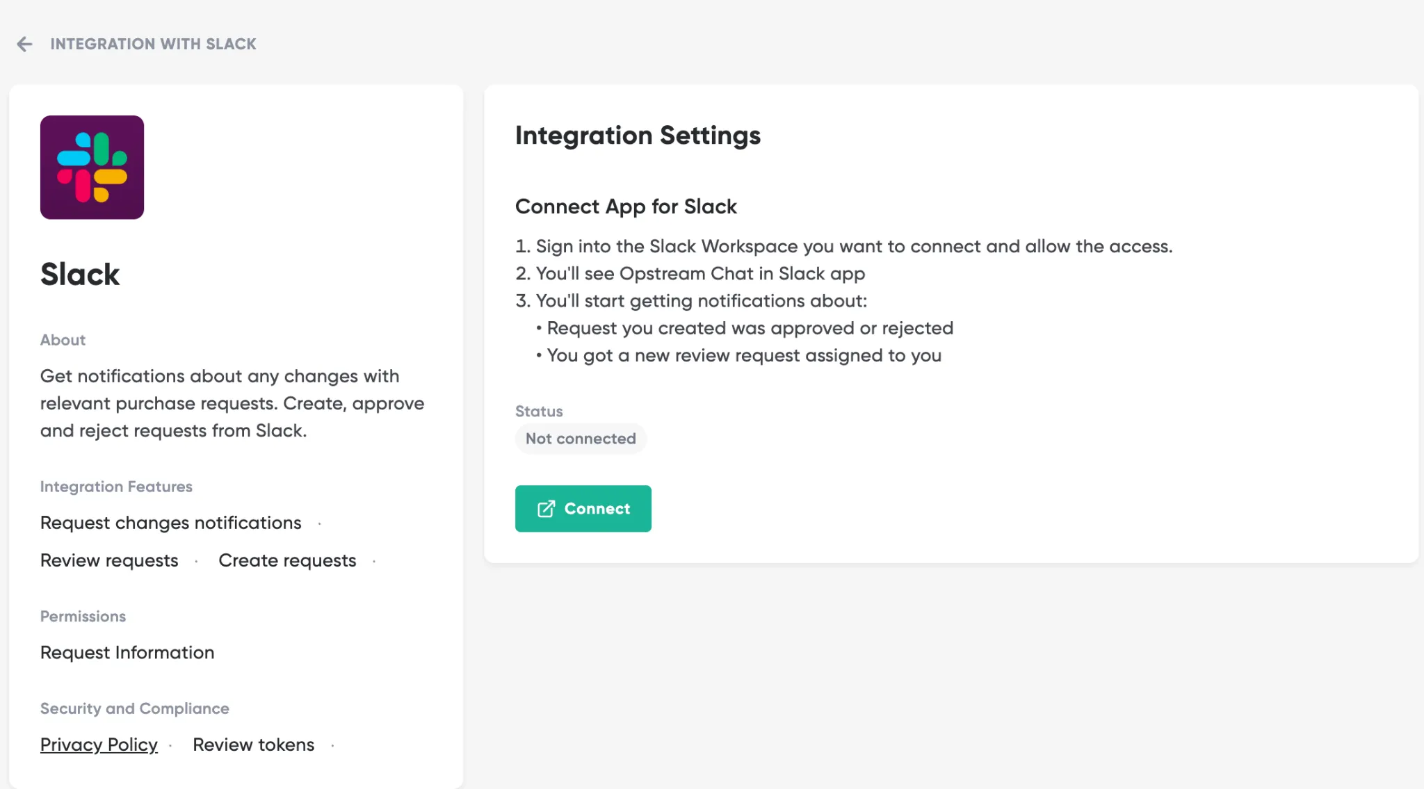The Slack integration detail page