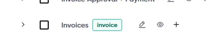 The Invoices request type in the Schema Editor list, tagged as an invoice type